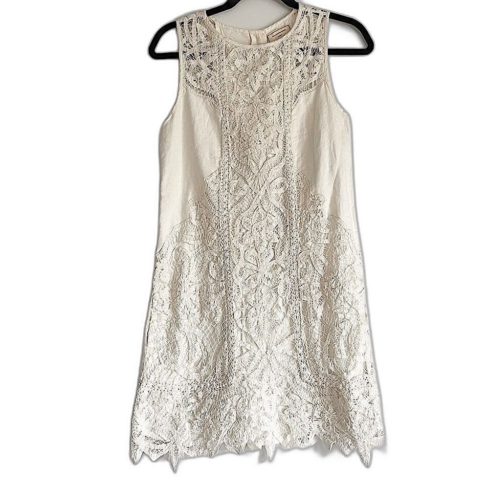 Anthropologie Moulinette Soeurs Ivory Lace Garden Sleeveless Shift Dress Size 4 - Picture 7 of 16